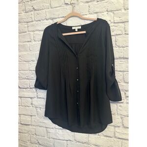 Chaus Black Button-Up 3/4 Sleeve Top Size Medium